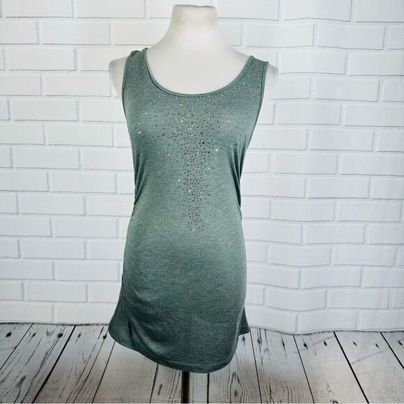 10/$25🦋 Forever 21 Gray Glitter Ruched Racerback Tank - Size Large - Picture 1 of 10